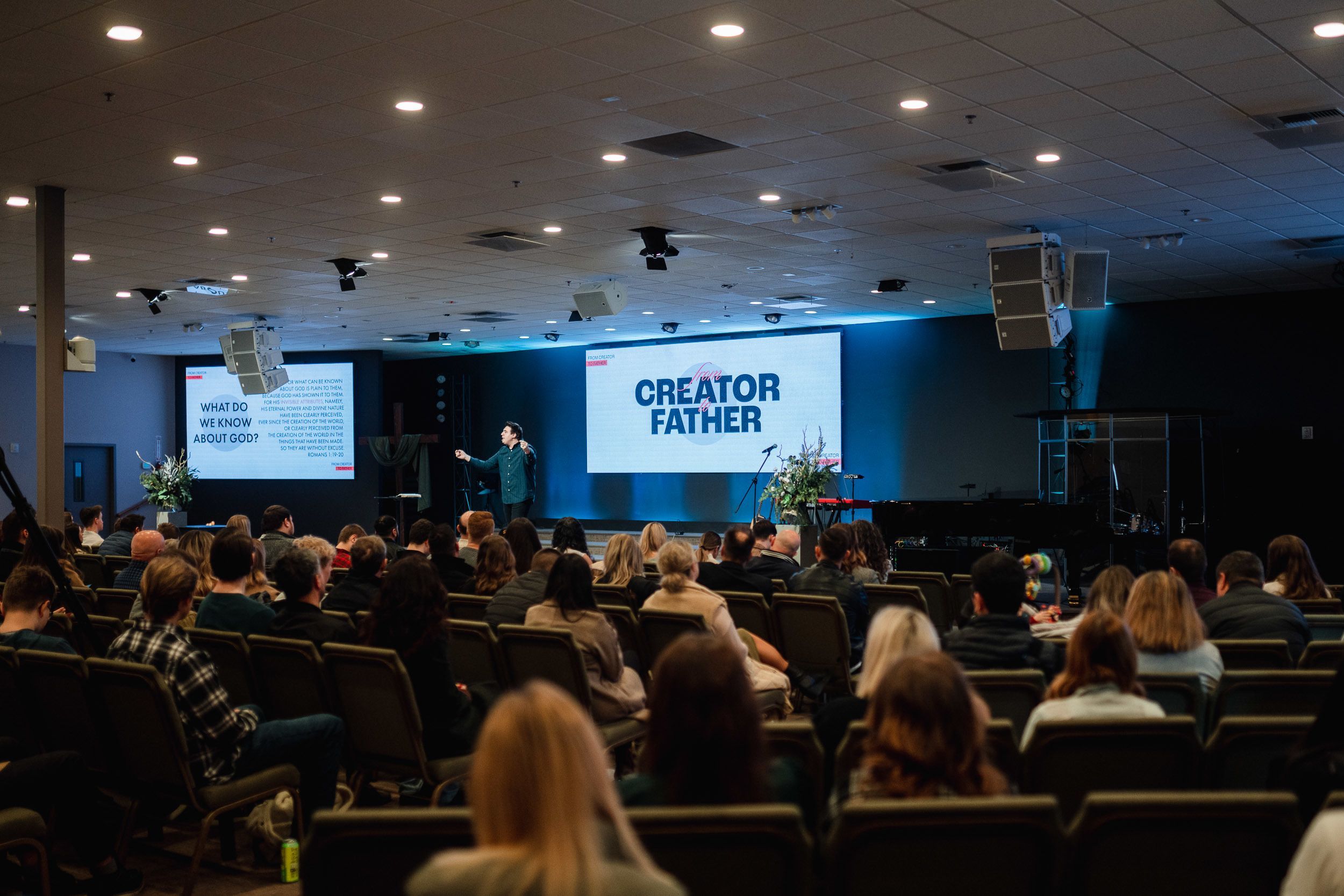 The congregation listening to a Sunday sermon in the Spring of Life sanctuary